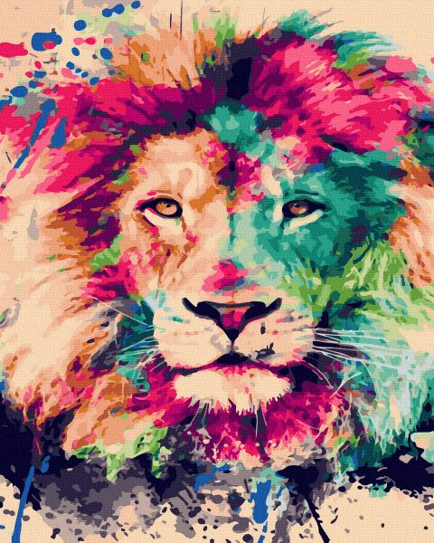 picturi pe numere acuarello Colorful Lion 7334d018