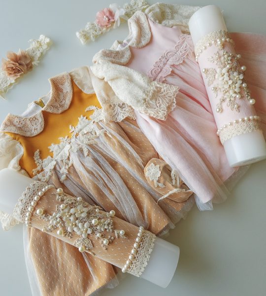 Rochita botez vintage Anica roz mustar