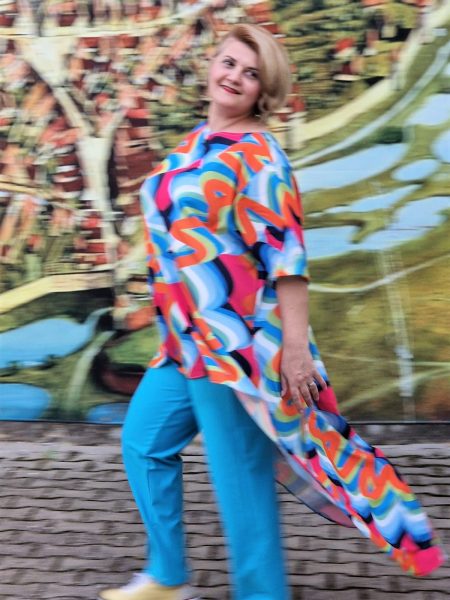 BLuza asimetrica pantalon turcoaz drept Lias Boutique