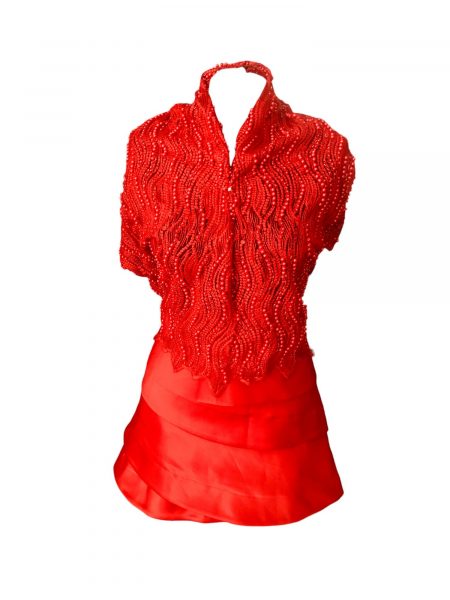 Bluza dantela si fusta saten FUNDAL ALB