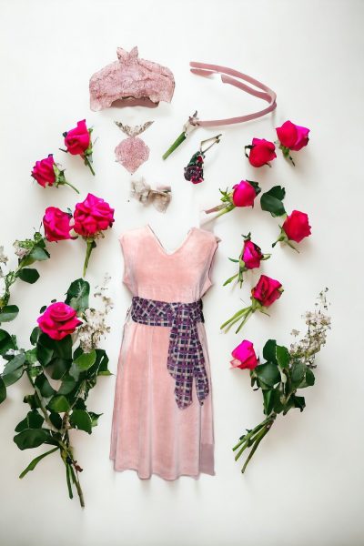 Sarafan catifea roz pudra